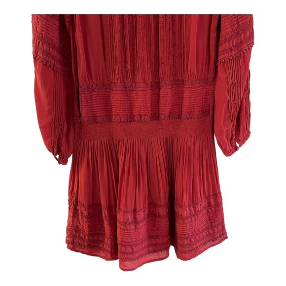Sea New York Size 4 Red Azzedine Mini Dress Long Sleeve Boho Peasant Flaw - Picture 11 of 16